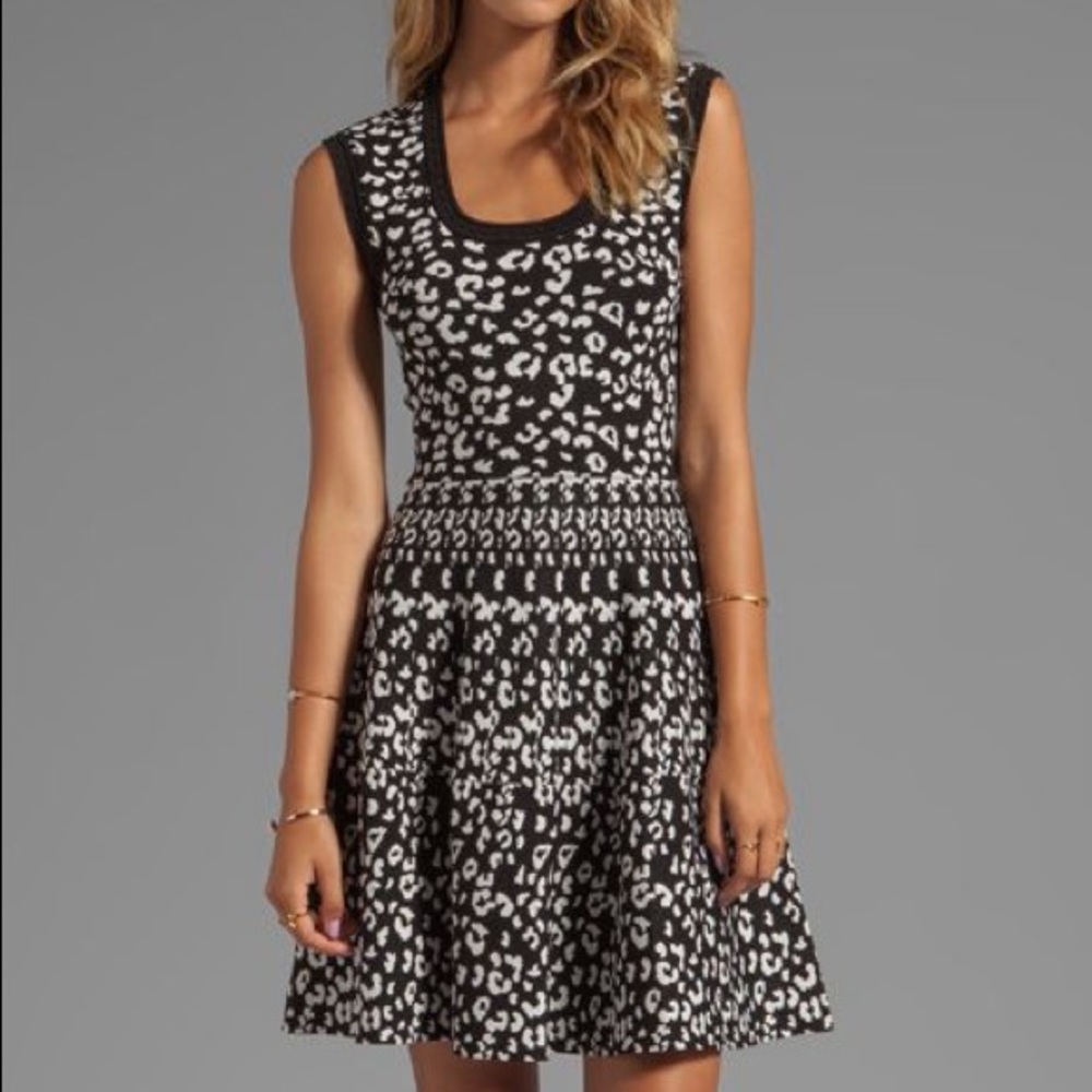 Rebecca Taylor Intarsia A-lone Leopard Dress SZ M